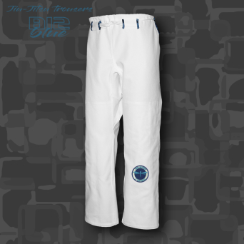 BJJ / Jiu-jitsu B12-blue 14oz trousers, white (27 sizes)