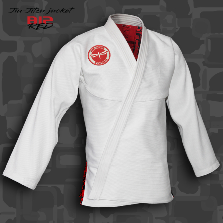 bluza BJJ / Jiu-Jitsu B12-RED, biała, 580g/m2 (27 rozmiarów)
